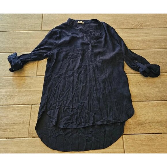 Messini Navy Blue Tunic Blouse Roll Tab Sleeve Size S - Picture 1 of 4